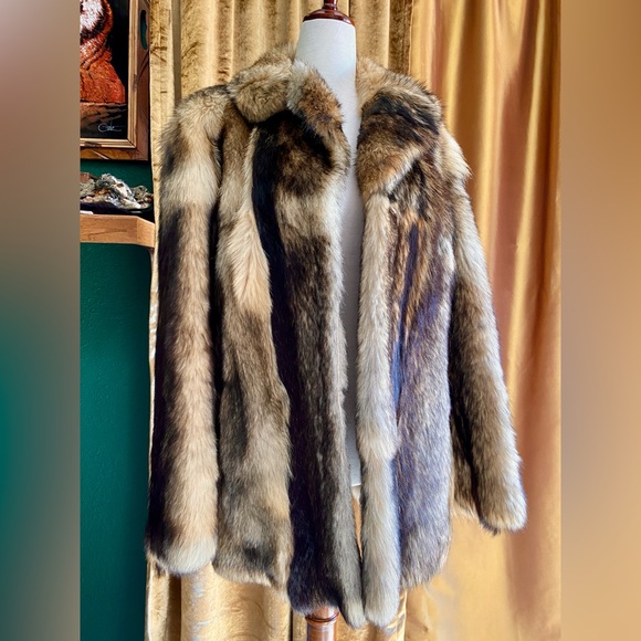 Vintage Genuine Real Fox Coat, Hip-Length, Brown, Tan, Cream | Ultra Plush - Picture 3 of 10